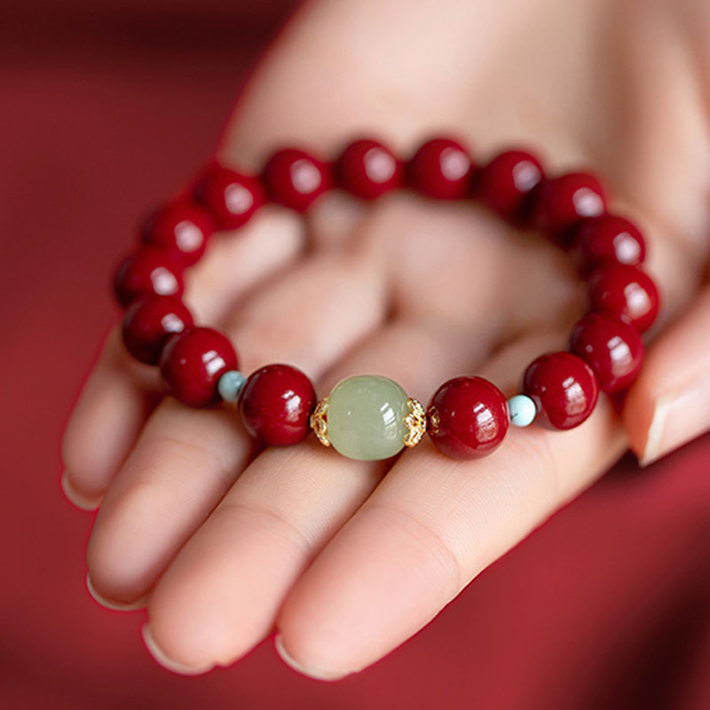 Braccialetto della fortuna Buddha Stones Cinnabar Green Aventurina
