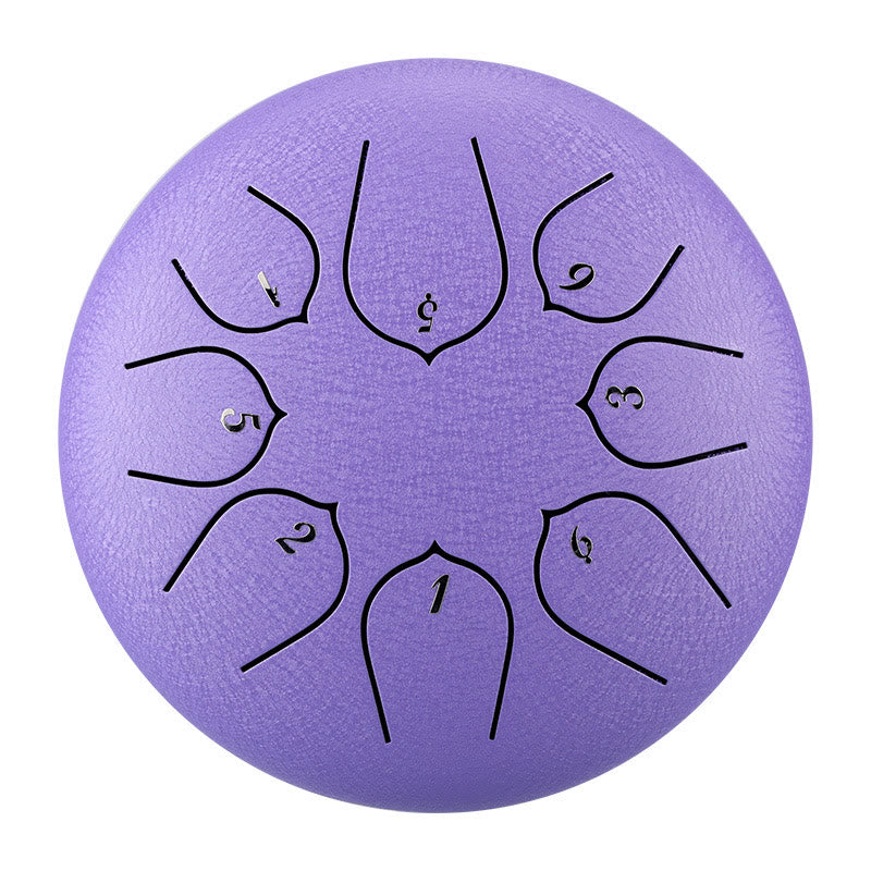 Buddha Stones Steel Tongue Drum Sound Healing Meditazione Lotus Pattern Drum Kit 8 Note Strumento a percussione da 6 pollici