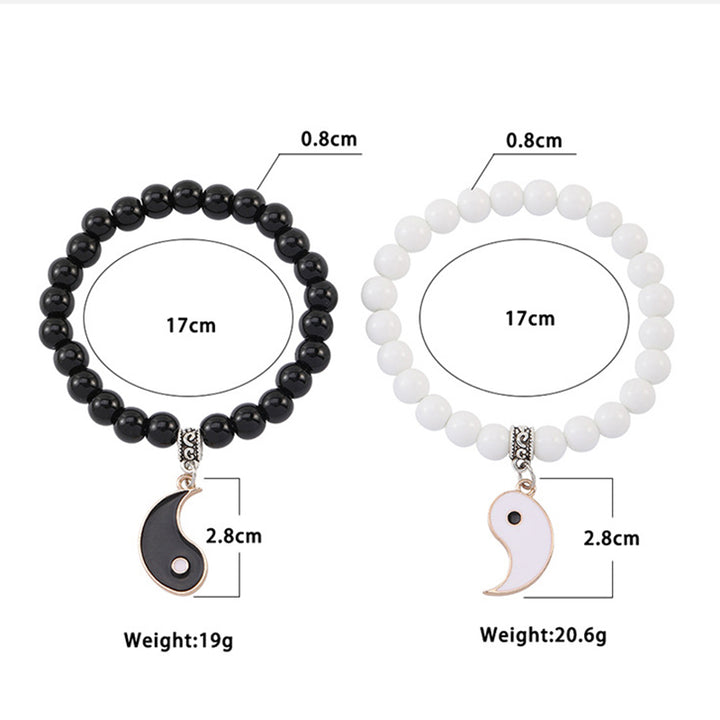 Buddha Stones 2 pezzi Braccialetto di coppia di protezione Yin Yang con perline di turchese bianco e onice nero