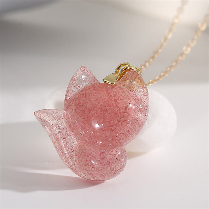 Collana con ciondolo curativo a forma di volpe in quarzo fragola placcato oro 14k, in argento sterling 925 Buddha Stones - image 2