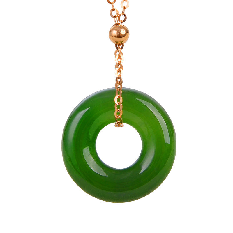 Collana con ciondolo in rame placcato oro 14k con giada ciano curativa rotonda - Giada ciano (Successo ♥ Guarigione) - image 0