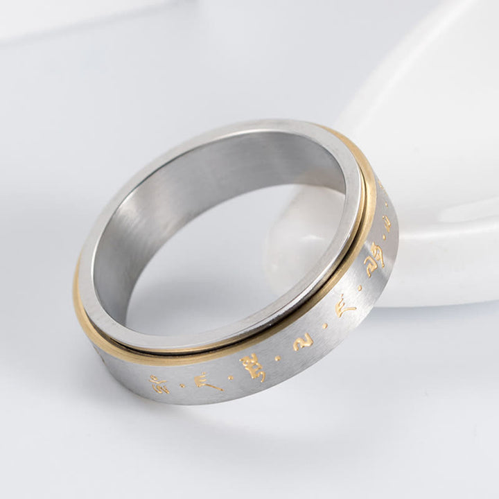 Anello girevole in acciaio al titanio con mantra Buddha Stones