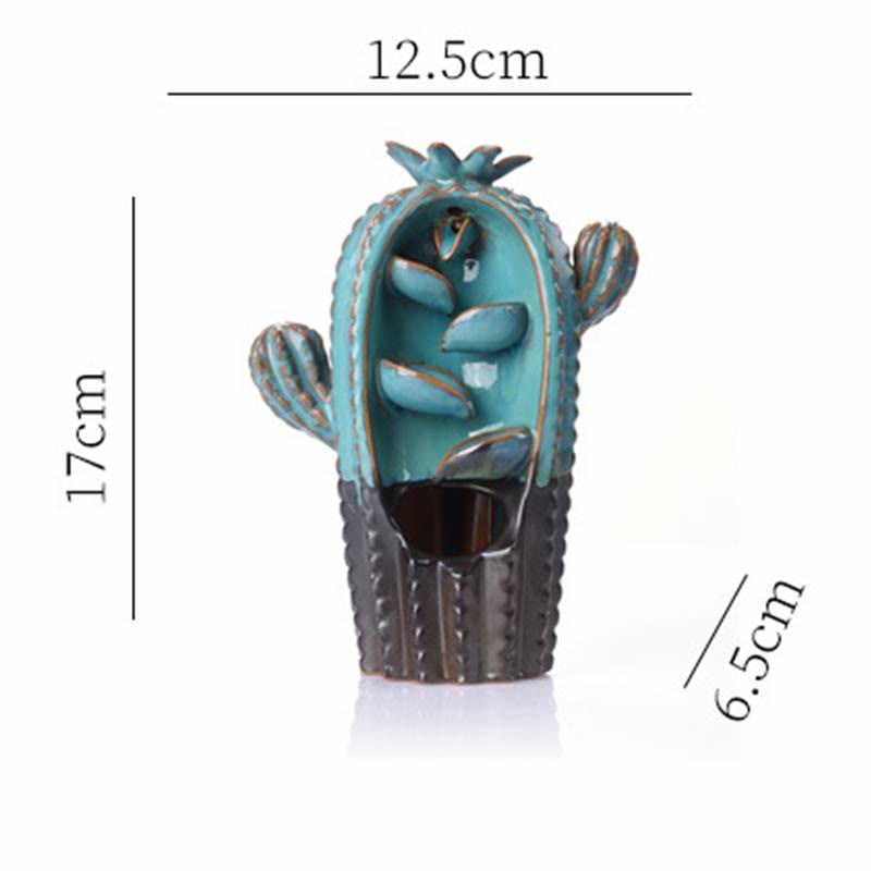 Bruciatore di incenso con fontana di fumo a riflusso curativo in ceramica di cactus - image 6