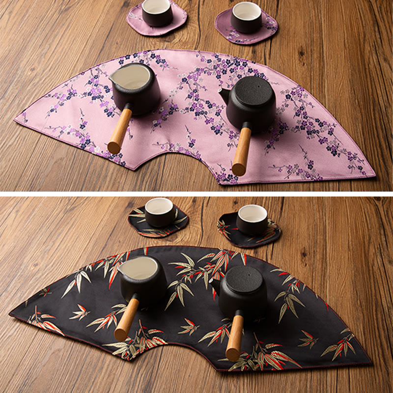 Buddha Stones Vintage Sea Wave Bamboo Plum Blossom Ricamato Tazza Sottobicchiere Tazza da Tè Kung Fu Tappetino da Tè