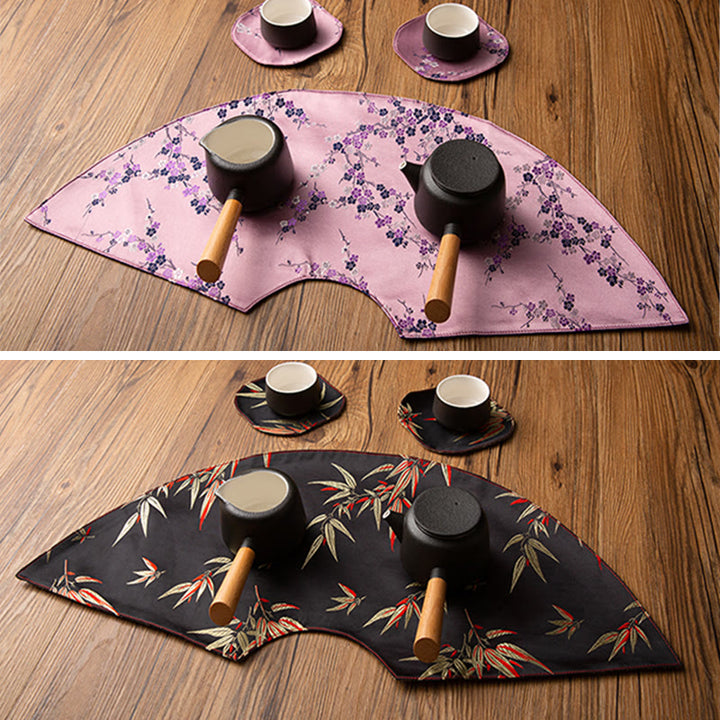 Buddha Stones Vintage Sea Wave Bamboo Plum Blossom Ricamato Tazza Sottobicchiere Tazza da Tè Kung Fu Tappetino da Tè