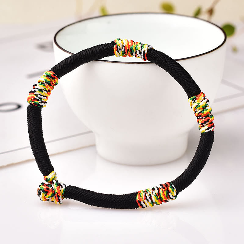 Braccialetto di corda intrecciata con nodo King Kong colorato fatto a mano tibetano Buddha Stones - Bracciale fisso nero 19 cm - image 10