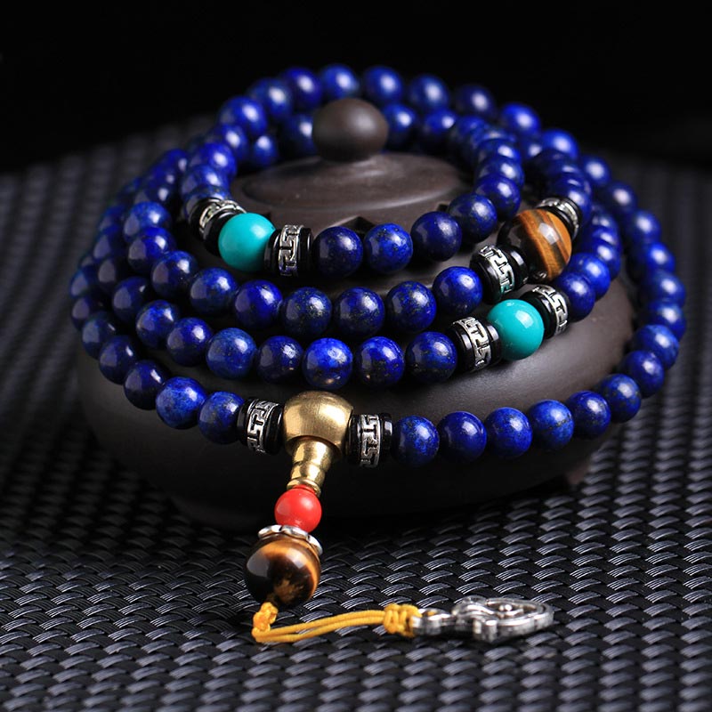 Bracciale Mala positivo con 108 perle di lapislazzuli Buddha Stones - 8mm*108 - image 0