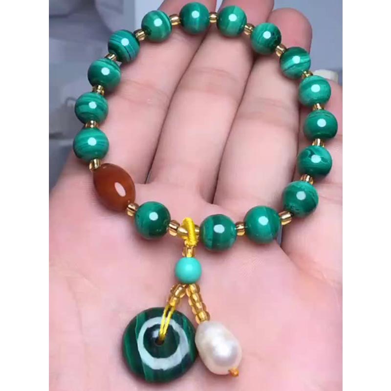 Braccialetto di protezione con perline di agata rossa e malachite naturale
