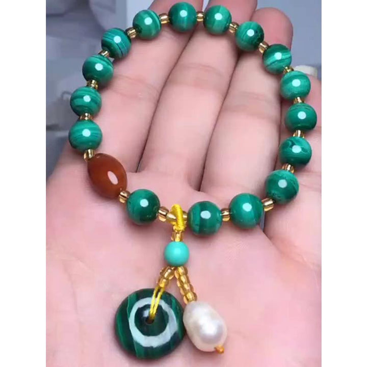 Braccialetto di protezione con perline di agata rossa e malachite naturale
