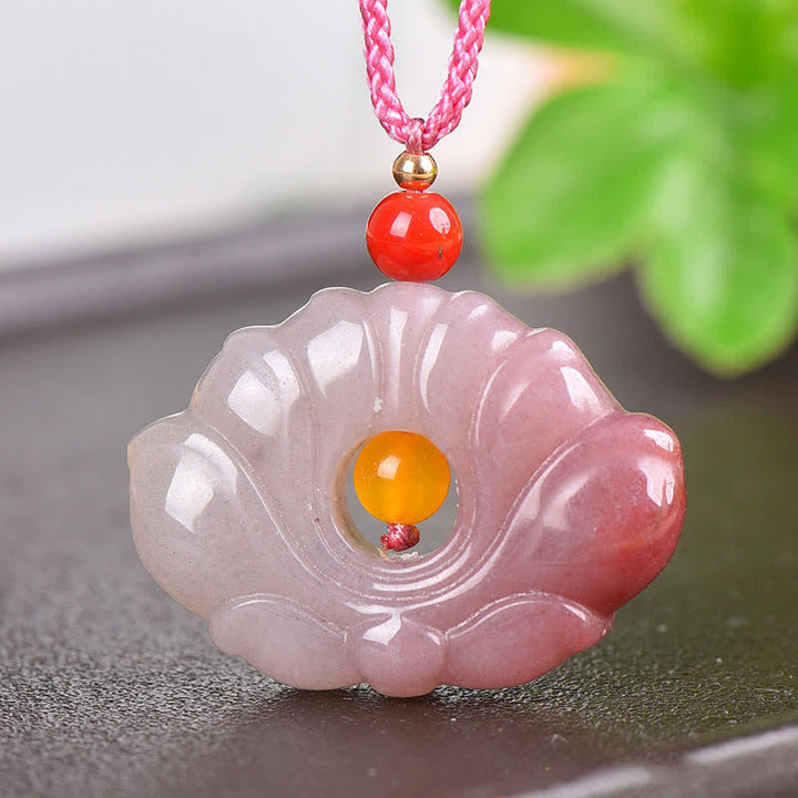 Collana con ciondolo di fiori di loto in giada di seta dorata rosa e ricchezza - image 4
