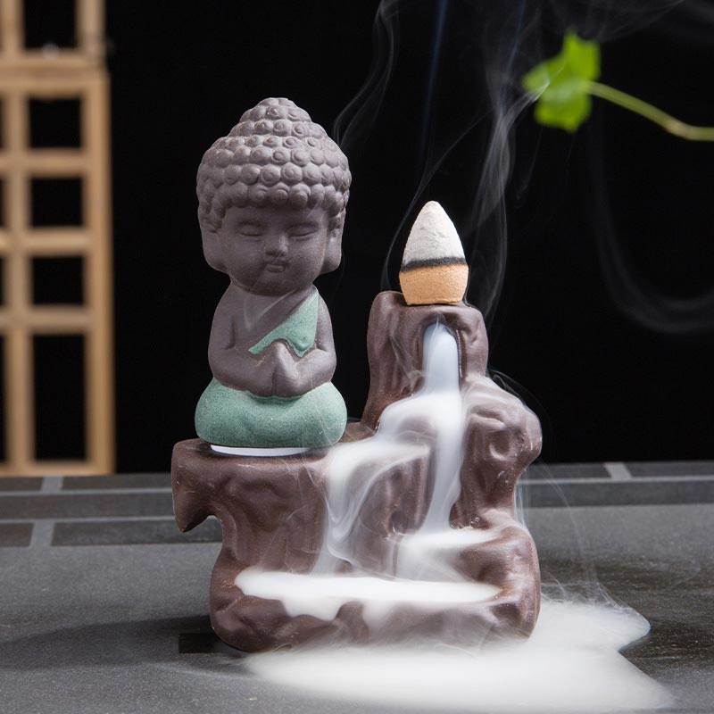 Buddha Stones Backflow Fumo Fontana Ceramica Benedizione Bruciatore Incenso Decorazione