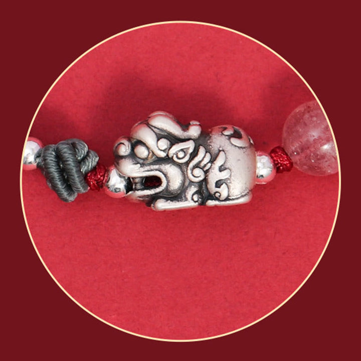 Bracciale intrecciato Buddha Stones 999 Sterling Silver PiXiu Strawberry Quartz Bead Wealth Luck - image 6