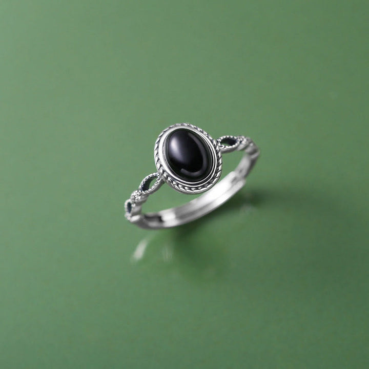 Anello della fortuna in onice nero in argento sterling 925 Buddha Stones - Onice nero (Protezione ♥ Fortuna) (diametro interno 17 mm) - image 0