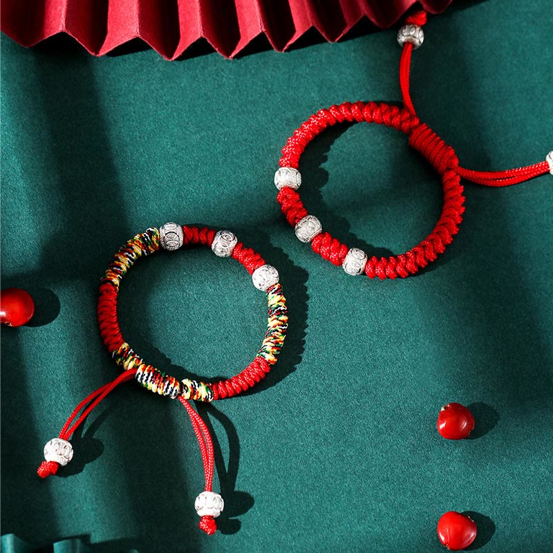 Braccialetto per bambini intrecciato a mano con Buddha Stones King Kong in argento sterling 925, multicolore, rosso, con corda, resistenza - image 1