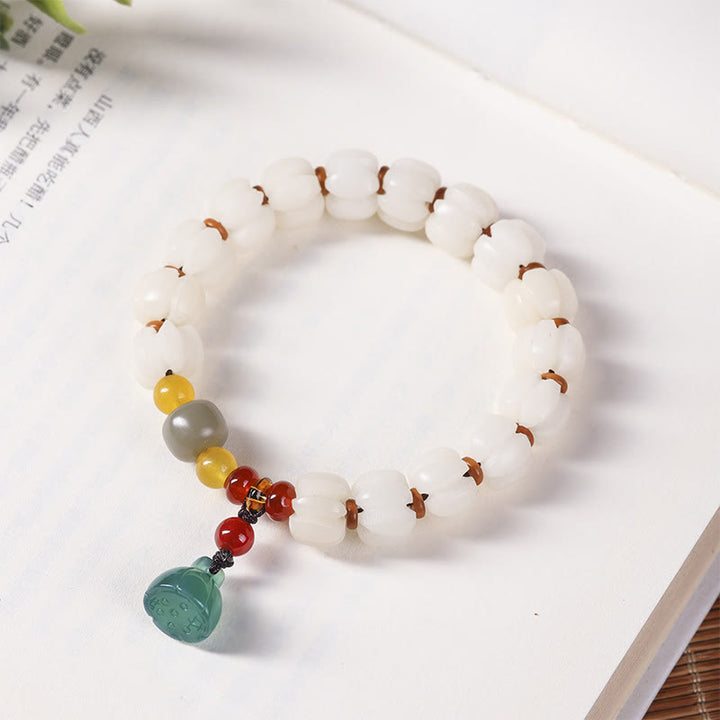 Braccialetto di perline di zucca incise con semi di Bodhi naturale, agata rossa, Bodhi Calm Harmony, Lotus