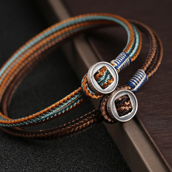 Braccialetto con cordino intrecciato di protezione con bottone fatto a mano in argento sterling 925 Buddha Stones - image 3