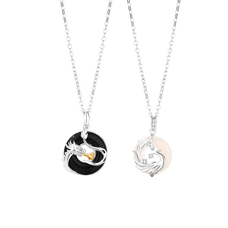 Buddha Stones 925 Argento Sterling Anno del Drago Onice Nero Naturale Calcedonio Drago Fenice Pace Fibbia Collana Pendente di Protezione - image 9