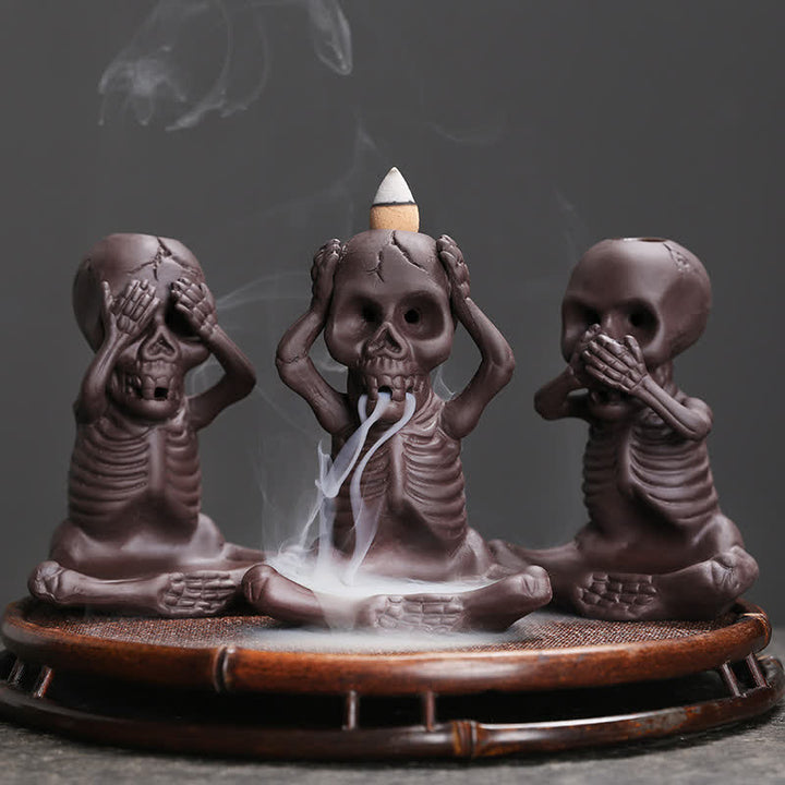 Buddha Stones Piccolo teschio Fantasma Argilla viola Fontana di fumo a riflusso Bruciatore di incenso della pace Decorazione