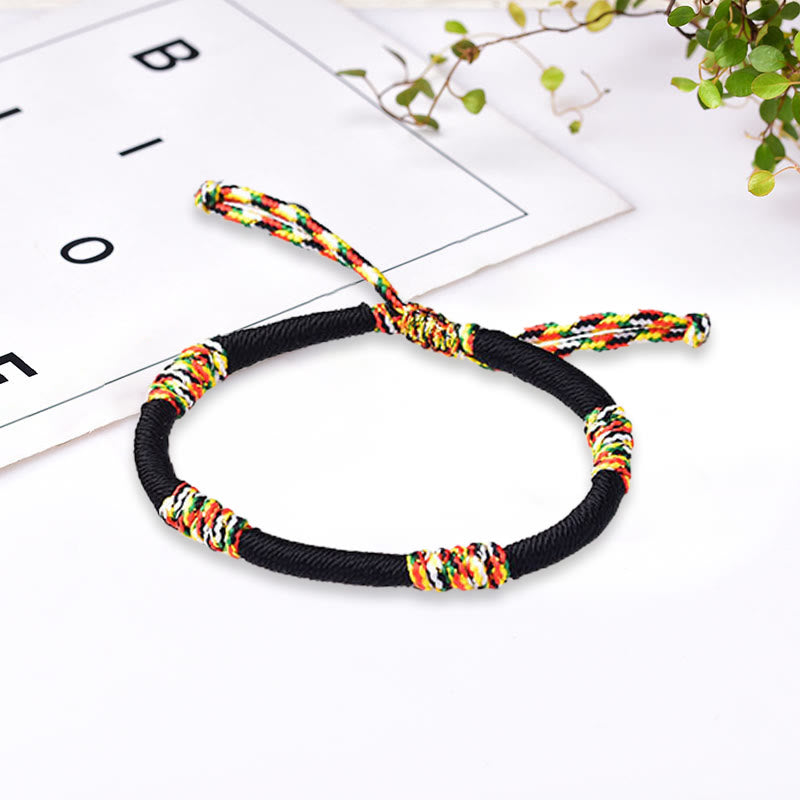 Braccialetto di corda intrecciata con nodo King Kong colorato fatto a mano tibetano Buddha Stones - Bracciale regolabile nero 18 cm - image 11