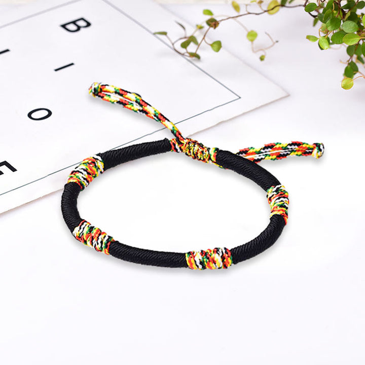 Braccialetto di corda intrecciata con nodo King Kong colorato fatto a mano tibetano Buddha Stones - Bracciale regolabile nero 18 cm - image 11