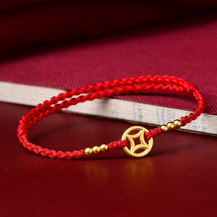 Braccialetto alla caviglia con corda intrecciata in rame con pietre Buddha Stones e moneta
