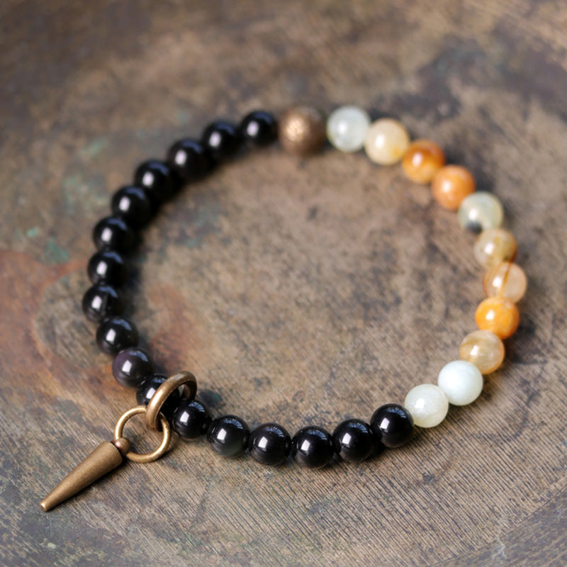 Braccialetto di coppia in cristallo di rame, ossidiana nera, sodalite e pietre Buddha Stones