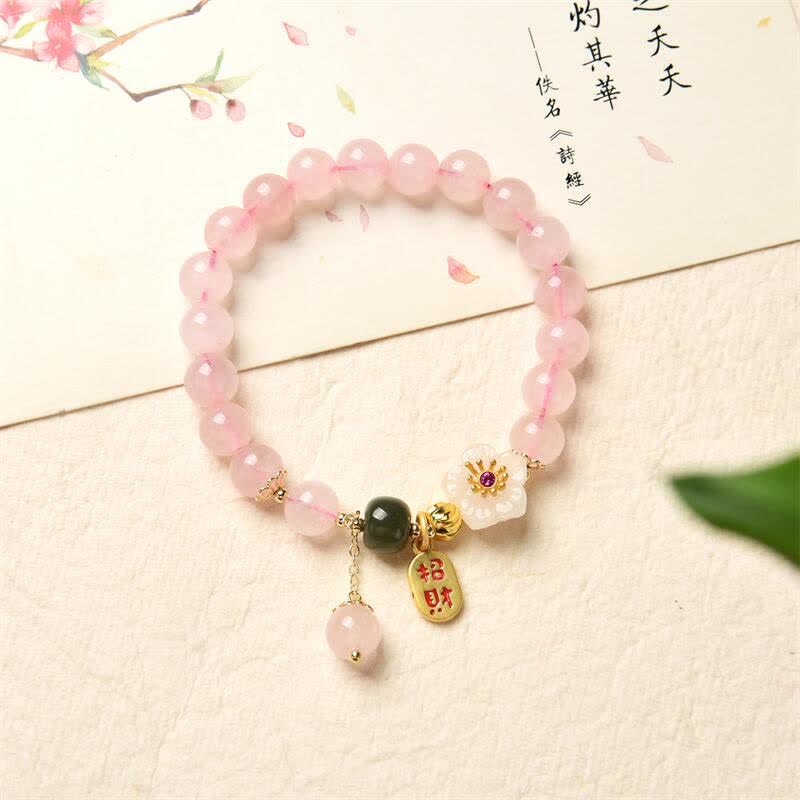 Braccialetto Buddha Stones Natural Pink Crystal Jade Flower Warm Love - image 6