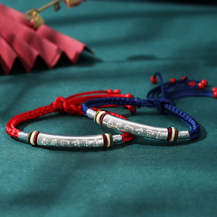 Braccialetto di corda di protezione e forza Om Mani Padme Hum in argento sterling 999 Buddha Stones - image 13