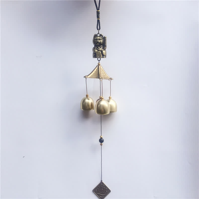 Campanello da parete con gatto di buona fortuna, decorazione per la casa fatta a mano in rame - image 1