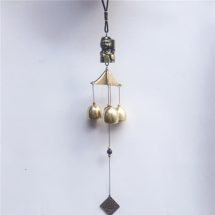 Campanello da parete con gatto di buona fortuna, decorazione per la casa fatta a mano in rame - image 1