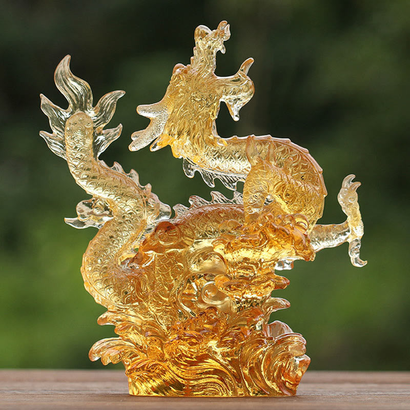 Buddha Stones fatte a mano Zodiaco cinese Drago giallo Liuli Cristallo Pezzo d'arte Fortuna Protezione Decorazione per casa e ufficio - image 2
