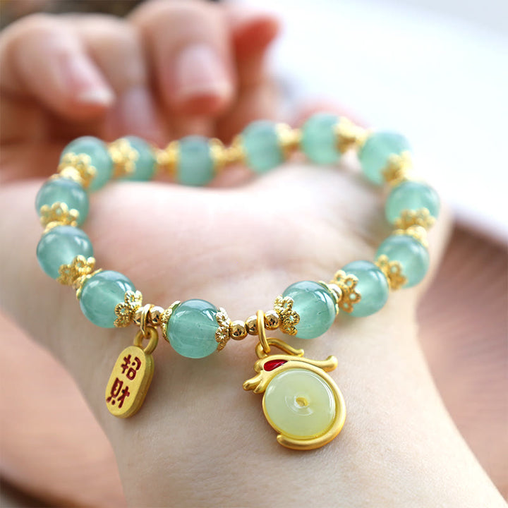 Buddha Stones Anno del Drago Agata Rossa Avventurina Verde Fibbia della Pace Carattere Fu Bracciale Fortunato