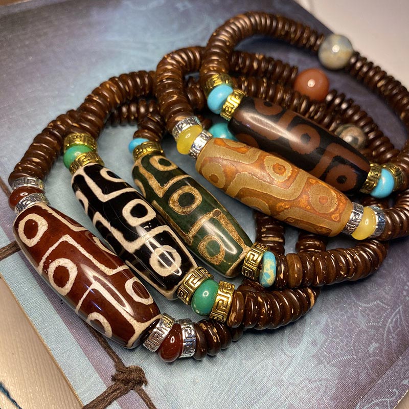 Buddha Stones Braccialetto della ricchezza con perline Dzi tibetane a nove occhi - image 0
