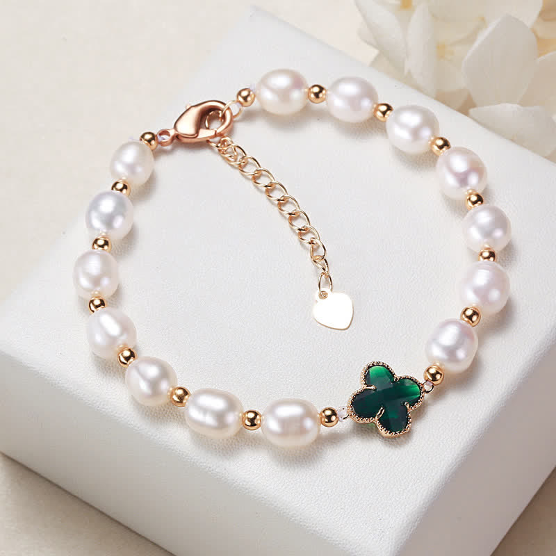 Bracciale a catena con quadrifoglio Buddha Stones, perle e ricchezza