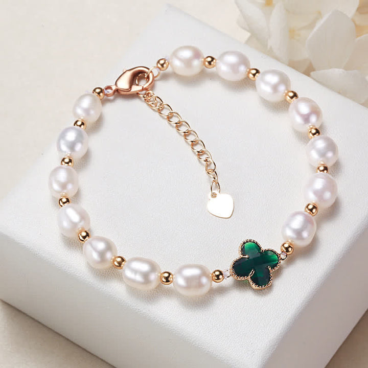 Bracciale a catena con quadrifoglio Buddha Stones, perle e ricchezza