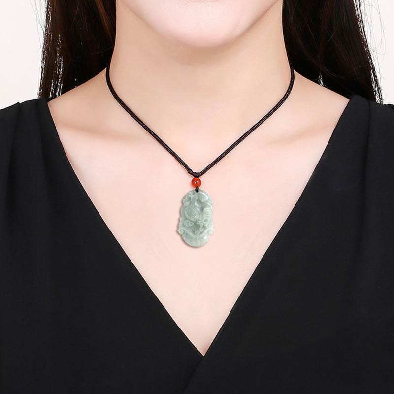 Collana con ciondolo di successo con 12 simboli dello zodiaco cinese in giada naturale Buddha Stones - image 20