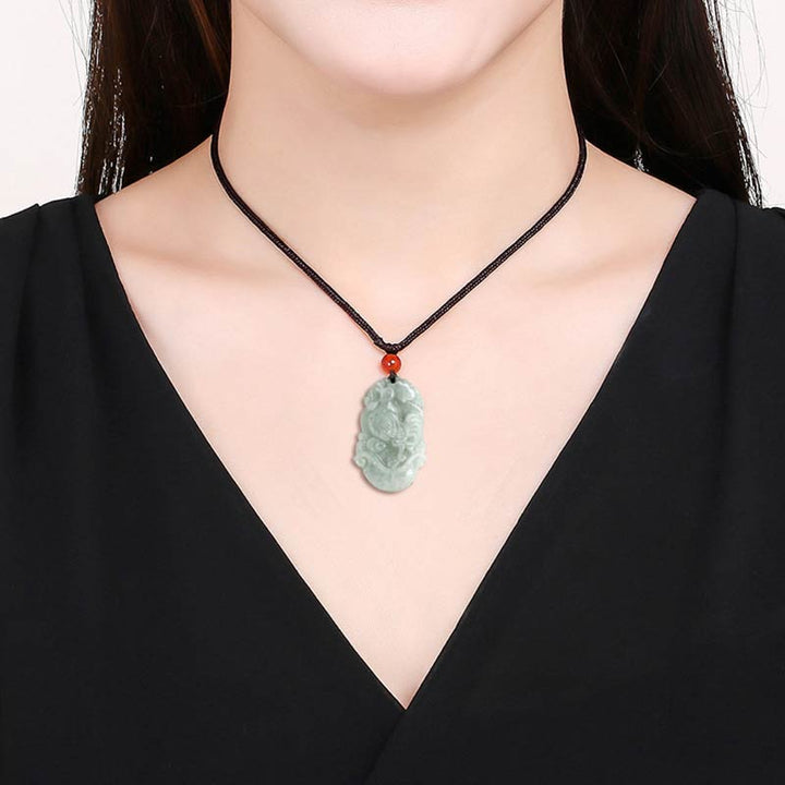 Collana con ciondolo di successo con 12 simboli dello zodiaco cinese in giada naturale Buddha Stones - image 20