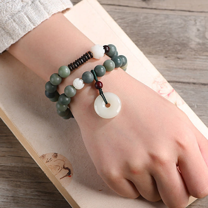 Braccialetto doppio giro Buddha Stones Cyan Bodhi Seed Lotus Jade Peace Buckle Wisdom