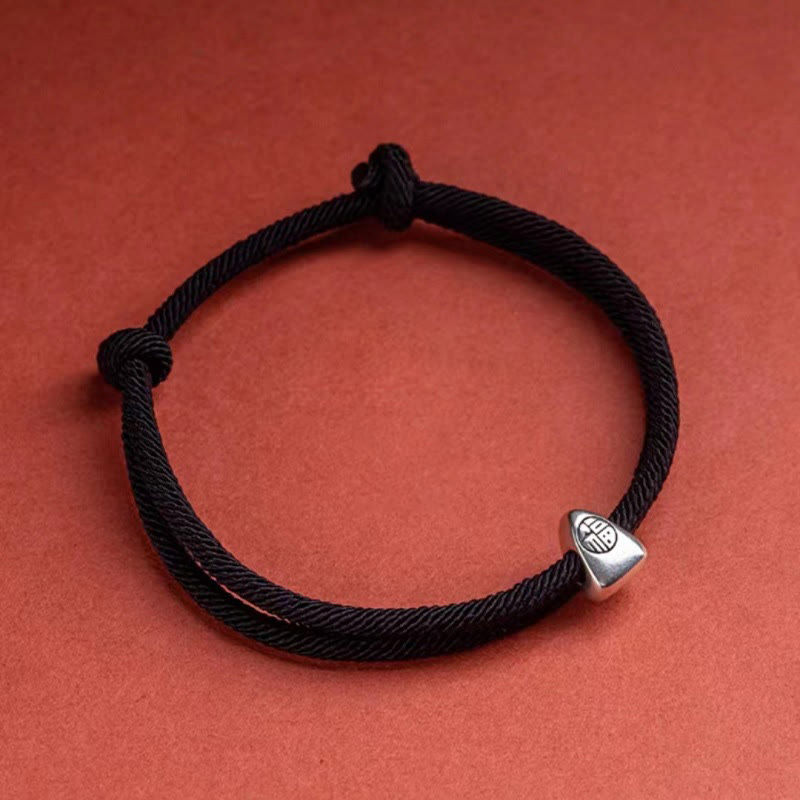 Bracciale intrecciato fatto a mano con carattere Fu in argento sterling 925 Buddha Stones - Nero - image 13