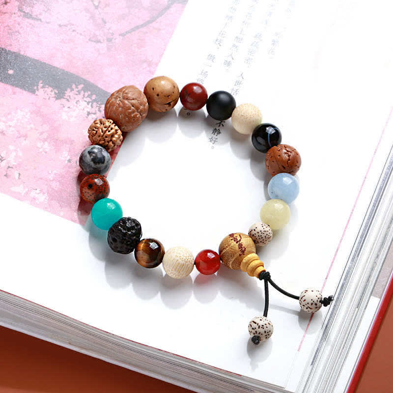 Bracciale Mala da polso Buddha Stones, semi di Bodhi, agata, saggezza e armonia