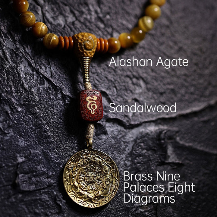 Buddha Stones 108 Mala Beads Natural Tiger Eye Rame Dorje Protezione Nappa Bracciale