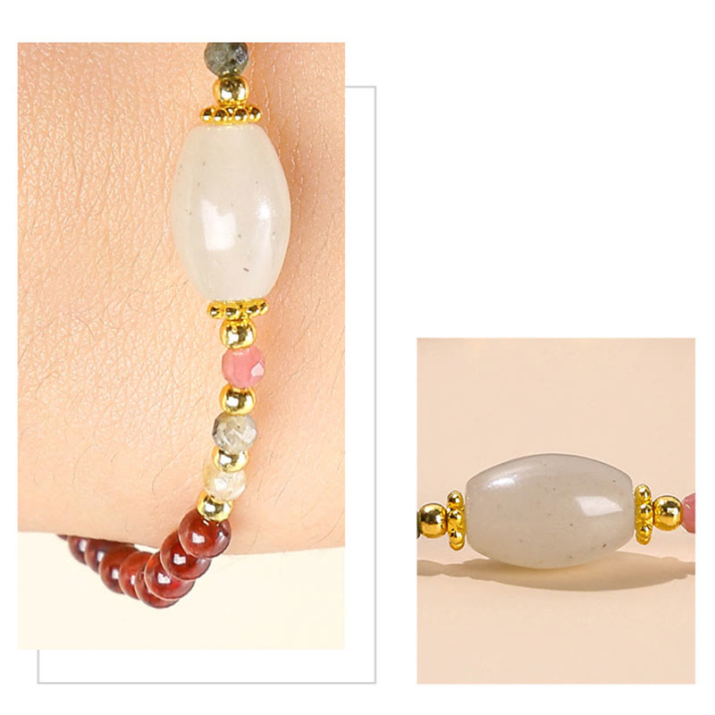 Bracciale Buddha Stones con perline di giada, tormalina e granato