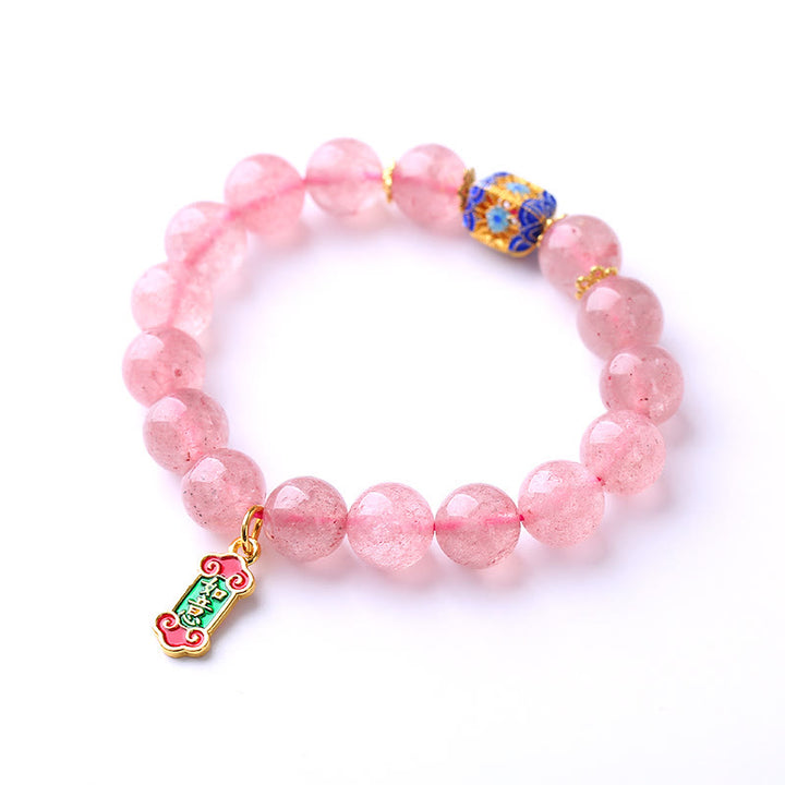 Braccialetto con ciondolo positivo Ruyi in quarzo fragola Buddha Stones