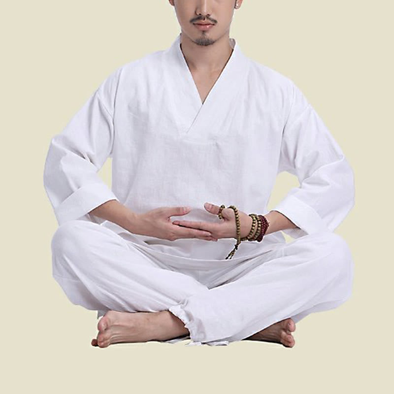Set da uomo di abbigliamento yoga Buddha Stones a V, in cotone e lino, per meditazione e preghiera, spirituale e zen - image 17