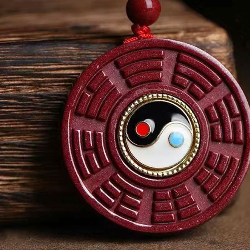 Buddha Stones Cinabro naturale Bagua girevole Yin Yang tieni lontani gli spiriti maligni Collana pendente - image 2