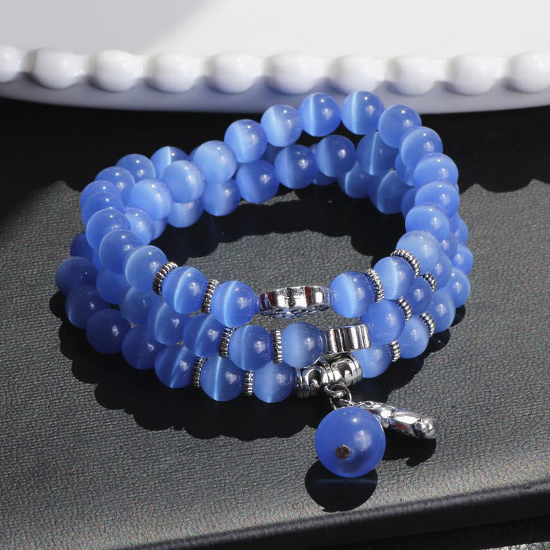 Braccialetto triplo avvolgente con supporto PiXiu Cat Eye Buddha Stones