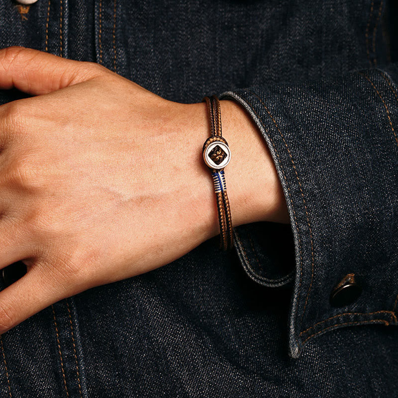 Braccialetto con cordino intrecciato di protezione con bottone fatto a mano in argento sterling 925 Buddha Stones - image 8