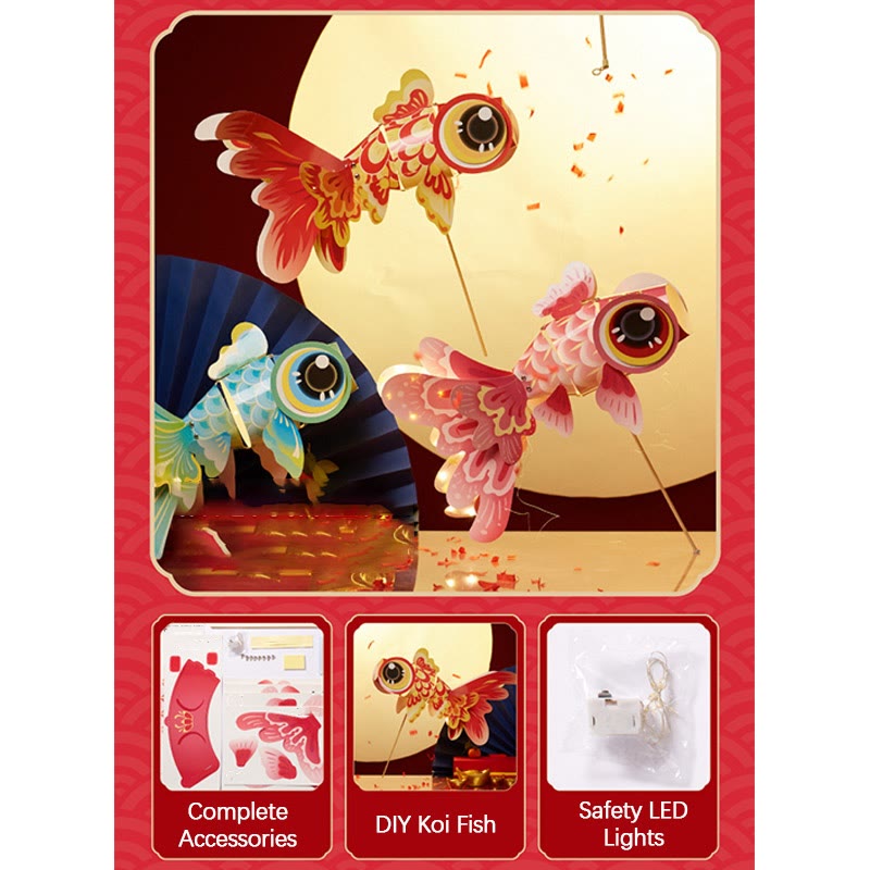 Buddha Stones fai da te Fortuna Koi Pesce Lanterna di carta Lampada Festa di metà autunno Bambino Bambini Lanterna Decorazione