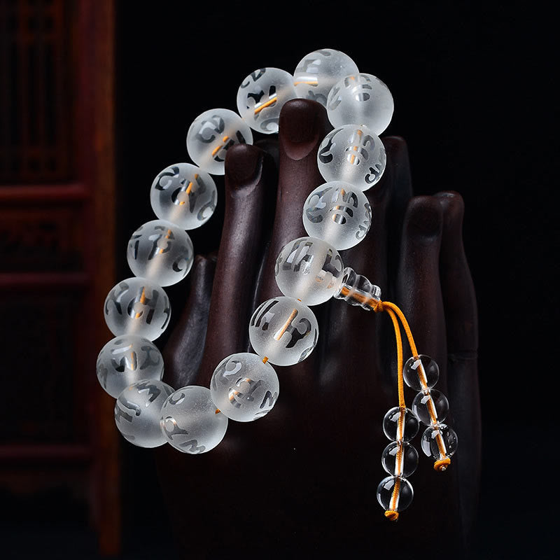 Braccialetto di meditazione Om Mani Padme Hum in onice nero e cristallo bianco del Tibet Buddha Stones