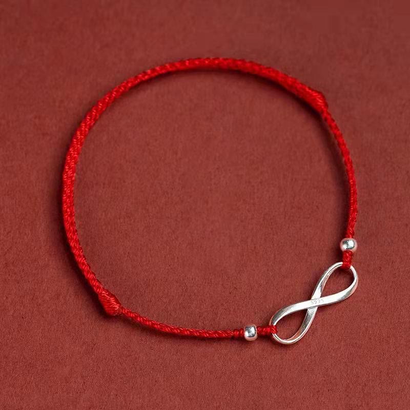 Buddha Stones 925 Sterling Silver Endless Knot Protezione Fortuna Braccialetto Cavigliera Corda Rossa - Rosso - Cavigliera (circonferenza della cavigliera 20-25 cm) - image 5